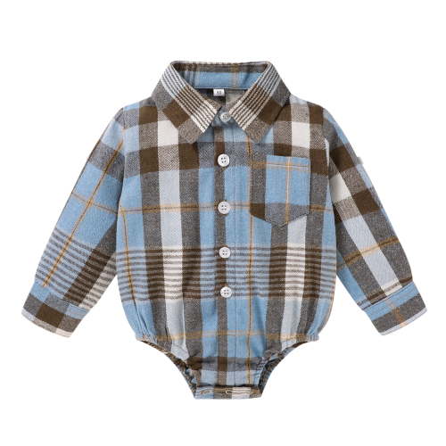 Younger Tree Newborn Baby Boy Girl Flannel Shirt Long Sleeve Button Down Plaid Shirts Romper Clothes Outfits for 0-3 Months