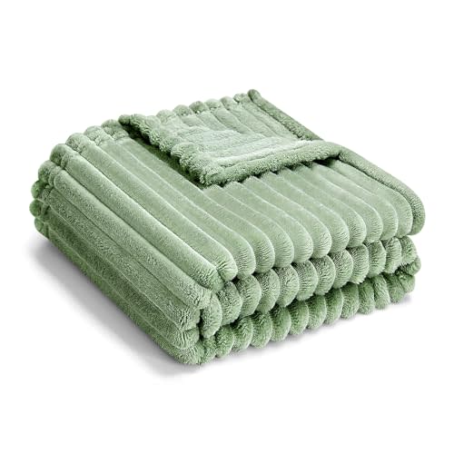 Eonkasp Soft Fleece Baby Blanket Ultra Cozy Green Baby Blankets for Boys Warm and Lightweight Infant Toddler Newborn Receiving Gift with Reversible Stripes for Crib Stroller, 30x40 Inch, Sage Green