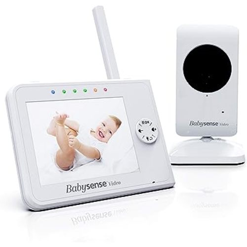 Babysense 3.5" Screen, Video Baby Monitor with Camera and Audio, 960ft Range (Open Space), Night Light, Two-Way Audio, Zoom, Night Vision, Lullabies