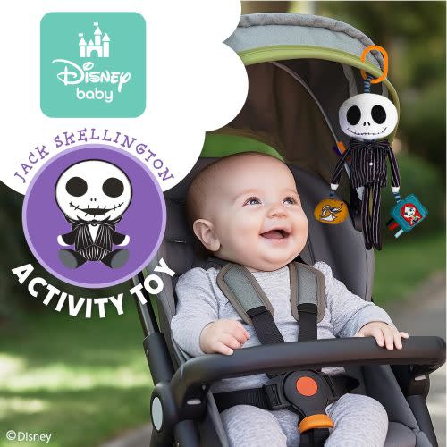 Disney Baby Nightmare Before Christmas Jack Skellington On The Go Activity Toy with Teether, On The Go Clip, Bell Chime, and Pull Through Arms