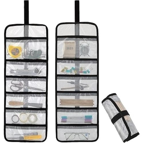 Small Roll Up Storage Bag, 6 Pockets Roll Up Tool Kit, Suitable for Mechanics, Kitchen Storage, Art Sketching, Travelling, Potter's Tools, Office Objects, Transparent and Visible, Space-Saving 2 Pack