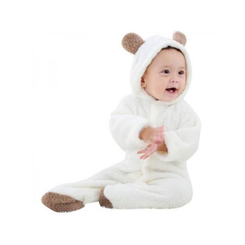 Newborn Baby Infant Coral Fleece Hooded Romper Jumpsuit Boy Girl Winter Warm Bodysuit Outfits Clothes