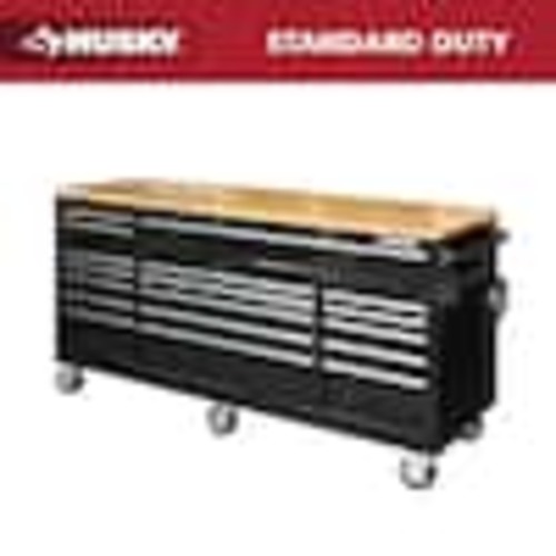 Husky Tool Storage 72 in. W Standard Duty Gloss Black Mobile Workbench Tool Chest HOTC7218B12M