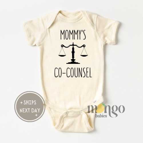 Mommy&#39;s Co-Counsel Onesies® Brand Funny Lawyer Baby Bodysuit Cute Baby Clothing Baby Shower Gift for Baby Future Lawyer Kid Shirt Law School