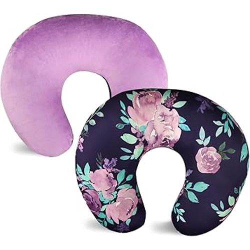 TANOFAR Nursing Pillow Cover 1 Pack, Stretchy Removable Nursing Cover for Breastfeeding Pillows, Ultra Soft Snug Fits On Newborn Feeding Pillow Case for Baby Girls/Boys, Purple Flower