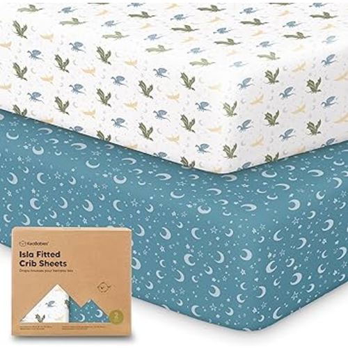 KeaBabies 2-Pack Baby Crib Sheets for Boys, Girls - 52x28 Viscose Derived from Bamboo Toddler Bed Sheets Neutral, Fitted Crib Mattress Cover for Standard Baby Bedding, Soft & Cozy (Dragon Tale)