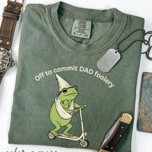 New Dad Frog Comfort Colors Shirt, Off to Commit Dad Foolery TShirt, Funny Frog Scooter Gift For First Time Dad, Dada Pregnancy Reveal Tee
