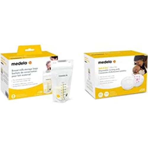 Medela Breast Milk Storage Bags 100 Count and Disposable Nursing Pads 120 Count, Breast Pump Accessories to Help Moms Begin and Continue Breastfeeding