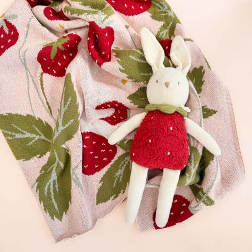 Strawberry Bunny Blanket | Organic Cotton Baby Gift – The Blueberry Hill