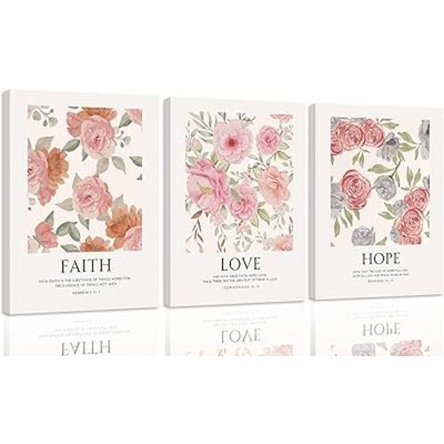 3 Piece Bible Verse Canvas Wall Art, Pink Christian Wall Decor, 16x24 Inch