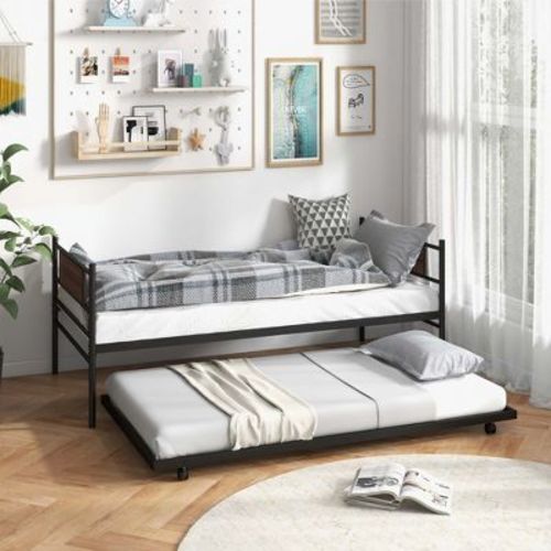 Costway Twin Metal Daybed Frame with Trundle Bed Set Platform Sofa Bed Black