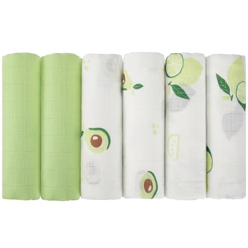 Maliton Muslin Swaddle Blankets for Newborn, 6-Pack Breathable Receiving Blanket (27" x 27") Soft Baby Blankets for Girls and Boys, Baby Burp Cloths with 3-Layer Cotton Design for Infant Wrap(Avocado)
