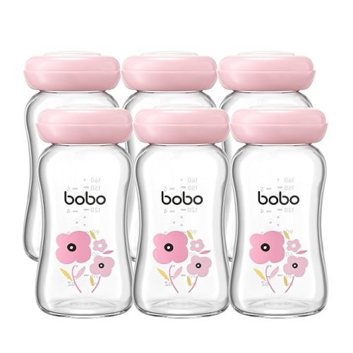 YOHKOH Glass Breast Milk Storage Bottles - 100% Leak-Proof, BPA-Free Breastmilk Storage Containers, Freezer & Dishwasher Safe, Ideal for Nursing Mothers (Red, 5.4oz (Pack of 6))