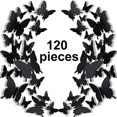 120 Pieces 3D Butterfly Wall Stickers 3 Sizes Removable Butterfly Mural Decals for Baby Kids Room Wedding Home Fridge DIY Art Decor (Black)