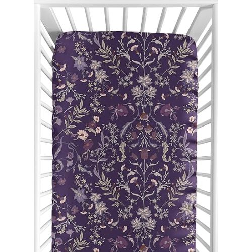 Sweet Jojo Designs Fitted Baby Crib Sheets (Purple Wildflower Vintage Floral) for Girls, Infant Nursery, Toddler Room - Standard Size (Boho, Paisley, Bohemian, Cottagecore, Farmhouse, Flower Garden)