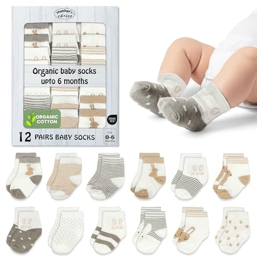 Mother's Choice Organic Cotton Baby Sock Shoes for Baby Girl and Boys 0-6 Months - 12 pairs Soft and Cozy Baby Socks, Gentle Newborn Socks, Perfect Infant Footwear for Comfort and Everyday Use