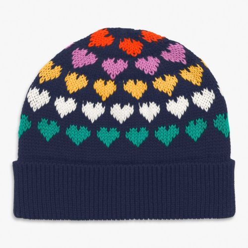 Primary Baby Rainbow Hearts Beanie In Navy Rainbow Hearts