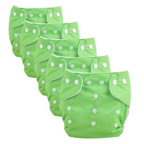 QIEZHON Baby Cloth Diapers 5 Pack with Inserts Adjustable Washable and Reusable Pocket Diapers for Baby Girls for 0-3 Years with Adjustable Wrap Green