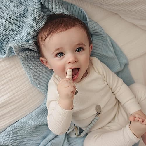 Organic Cotton Heritage Knit Receiving Blanket Sky Blue 0-2Yrs