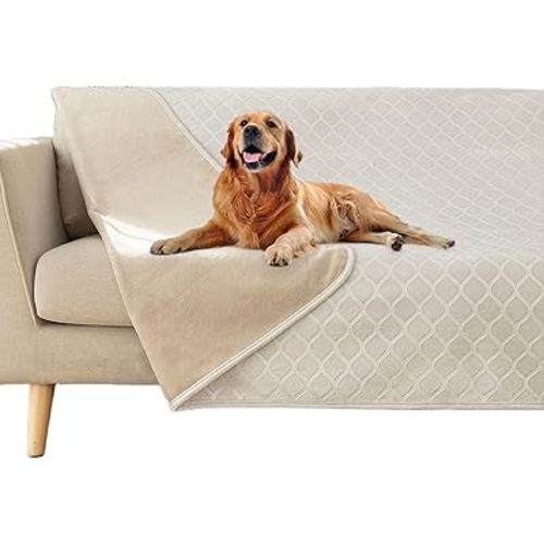 fuguitex Waterproof Dog Blanket Bed Cover Dog Crystal Velvet Moroccan Fuzzy Cozy Plush Pet Blanket Throw Blanket for Couch Sofa(40 * 60 inch, Cream+Beige)