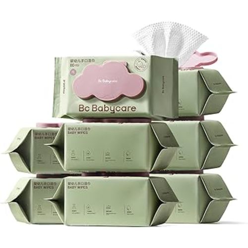 Bc Babycare Cloud Moist Baby Wipes, Thick & XL, 99% Water, Ultra-Hydrating, Unscented, Hypoallergenic for Sensitive Skin, Biodegradable, 8 Flip-Top, 640 Count