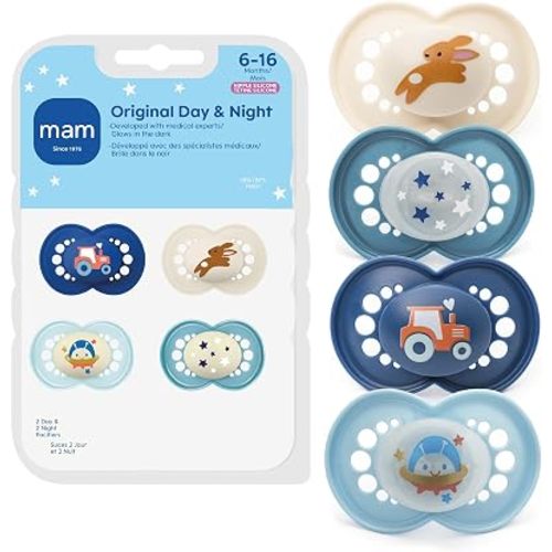 MAM Original Baby Pacifiers 6-16 Months, Glows in The Dark, 4 Pack