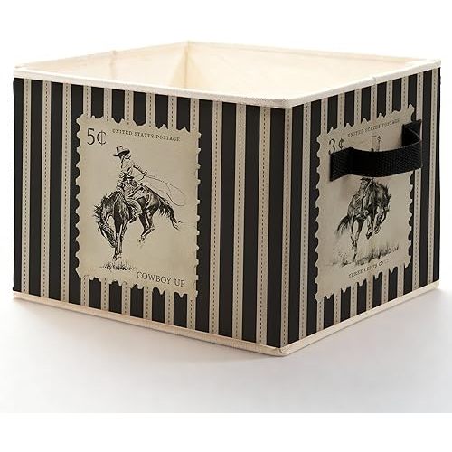 Vintage Western Cowboy Storage Bins Box, Toybox for Boys, Retro Striped Cowboy Bucking Horse Foldable Baskets Organizer with Handles for Bedroom Bathroom Home Clothes Toys Books