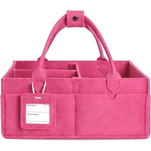 GEMII Diaper Caddy Organizer-Large Baby Caddy Organizer with Handle, Newborn Registry Essentials, Baby Shower Basket Gifts for Boys or Girls (Pink, Large)