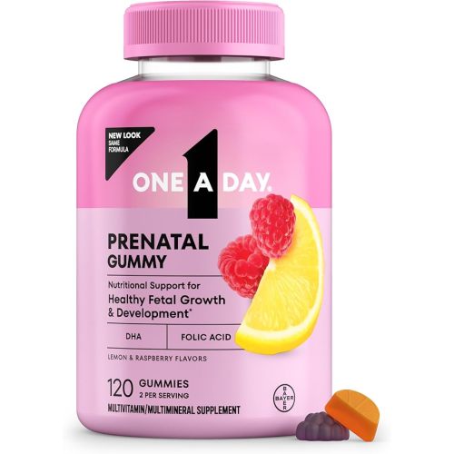One A Day Prenatal Vitamins for Women Gummies- Pregnancy Vitamins for Women with Folic Acid, DHA, Iodine, Prenatal Gummies, Iron-Free, 120 Ct (Packaging May Vary)