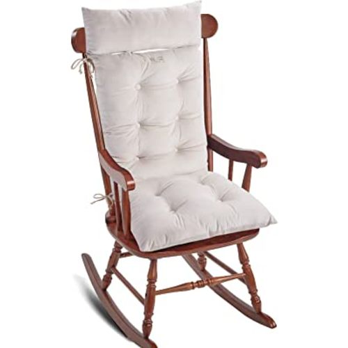 Big Hippo Thick Soft Rocking Chair Cushion Set – Detachable Neck Pillow & Back Support | Comfy Padded Seat Cushion with Ties for Indoor, Outdoor, Home & Office (Beige)