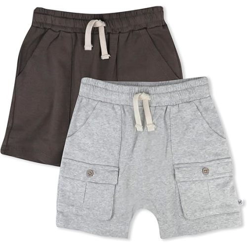 HonestBaby 2-Pack Cargo Shorts 100% Organic Cotton for Infant Baby and Toddler, Boys, Girls, Dusty Brown, 3-6 Months