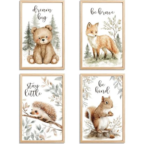 TracyArt Woodland Nursery Decor - Vintage Be Brave Be Kind Stay Little Dream Big, Safari Nursery Decor, Unframed 4 Pcs