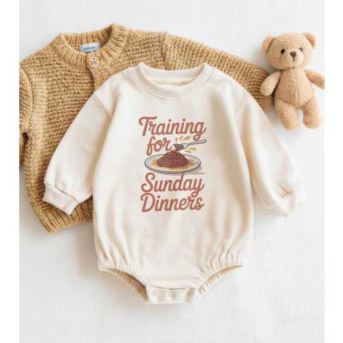 Training for Sunday Dinners Romper, Spaghetti Baby Outfit, Infant Bodysuit, Funny Baby Clothes, New Baby Gift, Baby Shower Gift