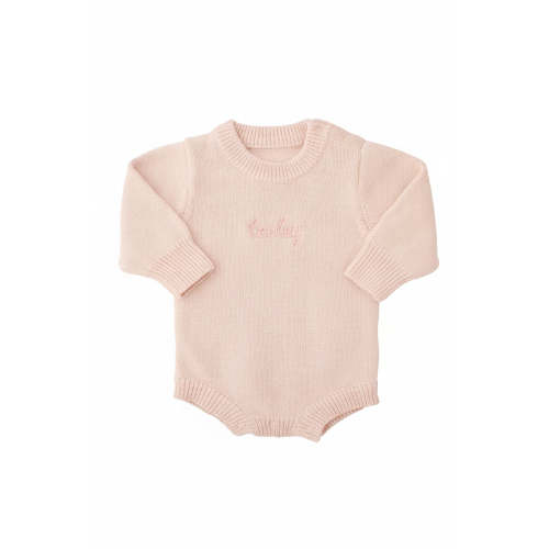 Embroidered Knit Sweater Bubble Romper | Tea Rose