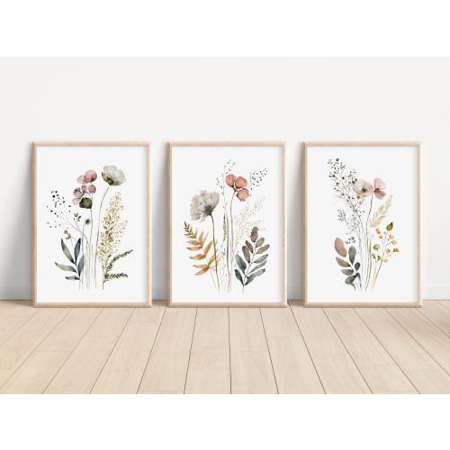 Wildflower Home Decor Wall Art For Living Room Wild Floral Artwork Set of 3 Watercolor Wildflower Print Wildflower Art Print (No Frame)