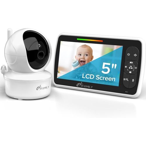 iFamily Baby Monitor,5" Screen with 30Hrs Battery Life,Remote Pan-Tilt-Zoom