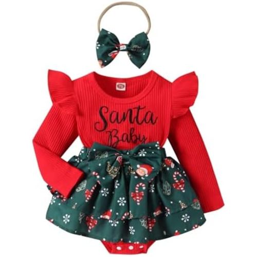 Baby Girl New Years Outfit Firework Number Letter Print Mesh Long Sleeve Romper Dress and Bow Headand 2 Pcs Set