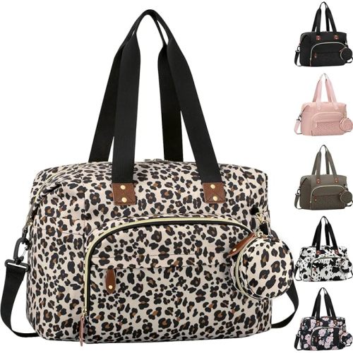 Tenot Diaper Bag Tote, Baby Bag with Pacifier Case Leopard Print | Large Capacity, Waterproof, Baby Diaper Bag with Shoulder Straps, Travel Diaper Tote for Mom, Dad, Baby Girl Boy
