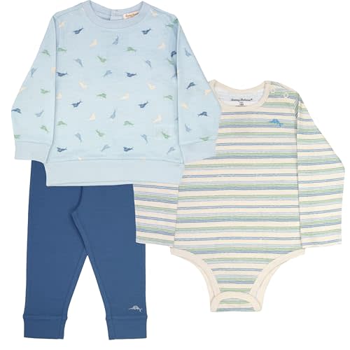 Tommy Bahama Baby 3-Piece 100% Cotton Set - Long Sleeve Shirt, Onesie, and Pants Bundle for Infants and Babies