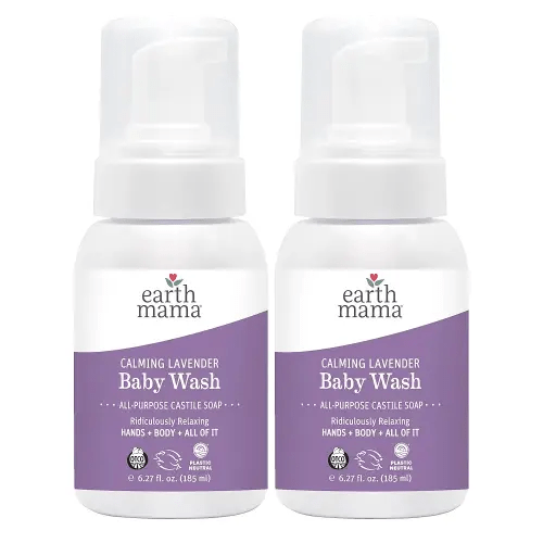 Earth Mama Calming Lavender Baby Wash Liquid Foaming Hand Soap, Organic All-Purpose Lavender Body Wash for Sensitive Skin, Castile Soap with Coconut Oil, Shea Butter, & Calendula, (Packaging May Vary)