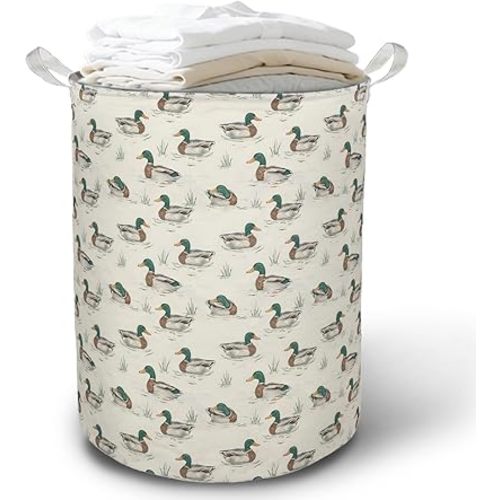 Farmhouse Mallard Duck Laundry Basket Hamper, Mallard Duck Nursery Decor, Rustic Pond Ducks Foldable Clothes Toys Books Storage Box Bins Baskets Organizer for Kids Boys Bedroom Bathroom