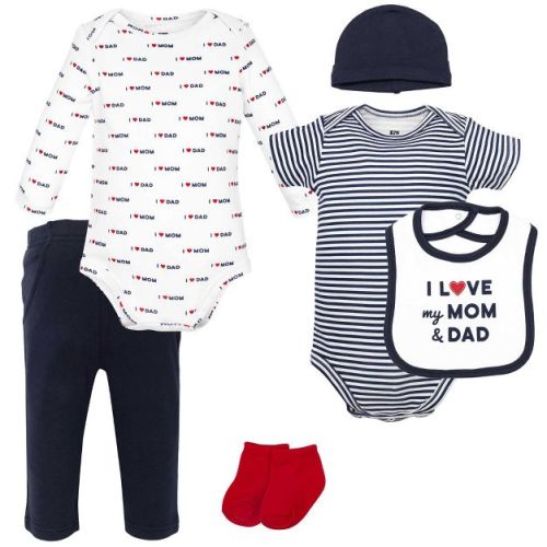 Hudson Baby Infant Boys Cotton Layette Set, Love Mom Dad