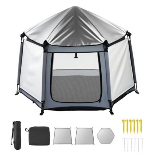 VEVOR Baby Playpen, Pop Up Toddler Playpen with Canopy, Indoor & Outdoor Portable Play Yard, UPF 50+ Sunshades & Travel Bag, Gray