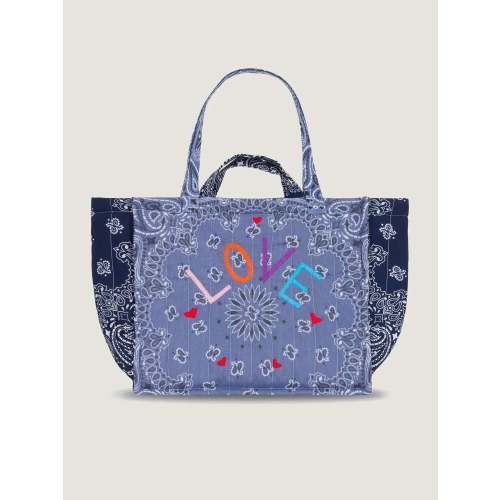 Quilted Medium Cabas Tote - LOVE - Chambray / Navy