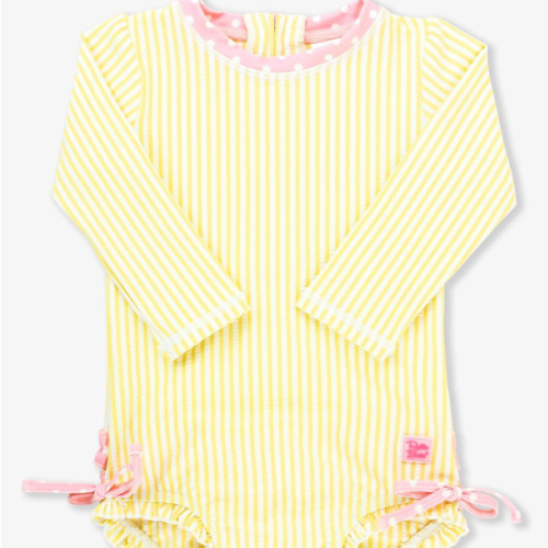 Seersucker Long Sleeve Rash Guard One Piece | RuffleButts & RuggedButts