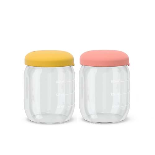 Food Storage Jar Set in Borosilicate Glass 6 oz - Coral / Mimosa