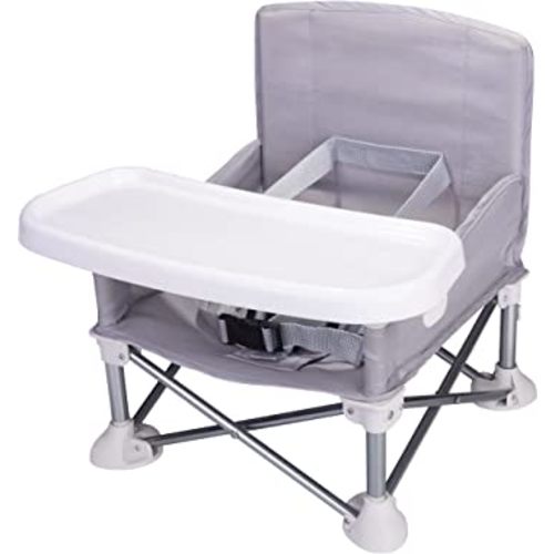Agudan Baby Travel Booster Seat - Toddler Foldable Camping Chair | Compact Portable Baby Seat with Removable Dining Tray for Boys Girls (Gray)