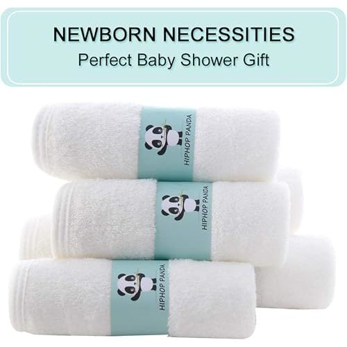 HIPHOP PANDA 30 Pack Baby Washcloths, Rayon Made from Bamboo - 2 Layer Ultra Soft Absorbent Newborn Bath Face Towel - Reusable Baby Wipes for Delicate Skin - White