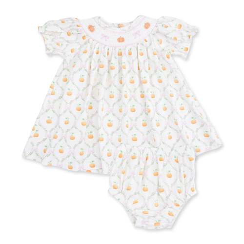 Pretty Pumpkin Trellis Jane Puff Sleeve Bishop Dress and Bloomer - Sweet E's Children's Boutique
