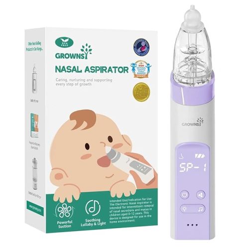 GROWNSY Nasal Aspirator for Baby, Electric Nose Aspirator for Toddler, Baby Nose Sucker, Automatic Nose Cleaner with 3 Silicone Tips, Adjustable Suctions, Music and Light Soothing Function (Green)